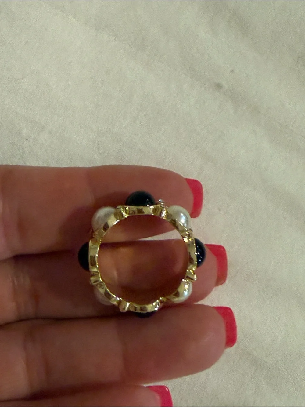 Park Lane tiramisu Gold  Ring with Black Onyx and Pearl Accents